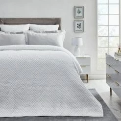 Best Pirce 👏 Dorma Purity Dorma Purity Marlia Silver Cotton Jacquard Duvet Cover and Pillowcase Set 🎁 -Dorma Sales Store 1000181187 alt02