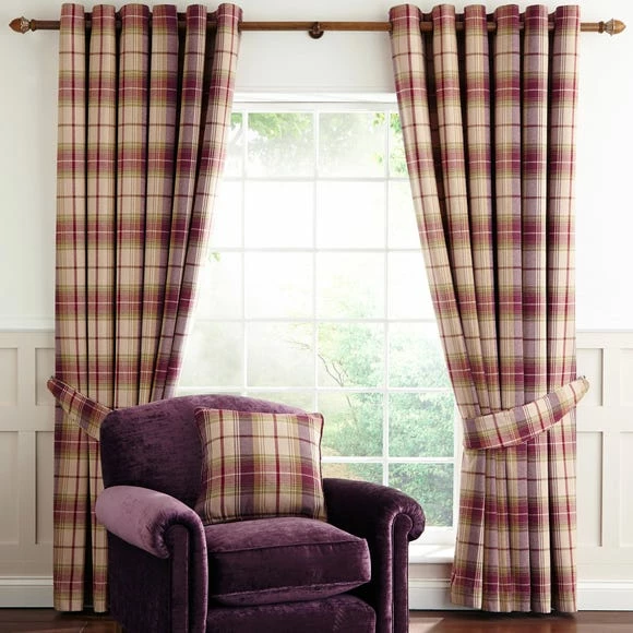 Best Pirce ๐ Dorma Dorma Bloomsbury Check Plum Eyelet Curtains ๐ 2 Best Pirce ๐ Dorma Dorma Bloomsbury Check Plum Eyelet Curtains ๐ - Image 2