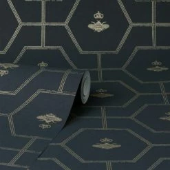 New 🤩 Dorma Dorma Heritage Bee Navy Wallpaper 💯 -Dorma Sales Store 30770731 alt02