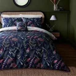 Discount 👍 Dorma Dorma Winter Garden Navy 100% Cotton Reversible Duvet Cover and Pillowcase Set 🎉