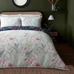 Discount 👍 Dorma Dorma Winter Garden Navy 100% Cotton Reversible Duvet Cover and Pillowcase Set 🎉 -Dorma Sales Store 30772808 alt02