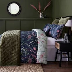 Discount 👍 Dorma Dorma Winter Garden Navy 100% Cotton Reversible Duvet Cover and Pillowcase Set 🎉 -Dorma Sales Store 30772808 alt03